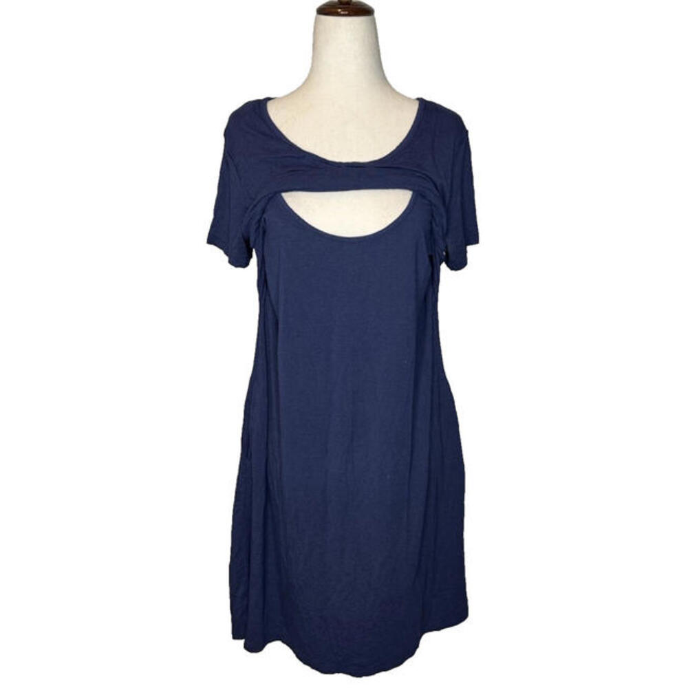 Kindred Bravely M Eleanora Bamboo Maternity Nursing Dress Blue Stretch Comfort - Picture 3 of 7